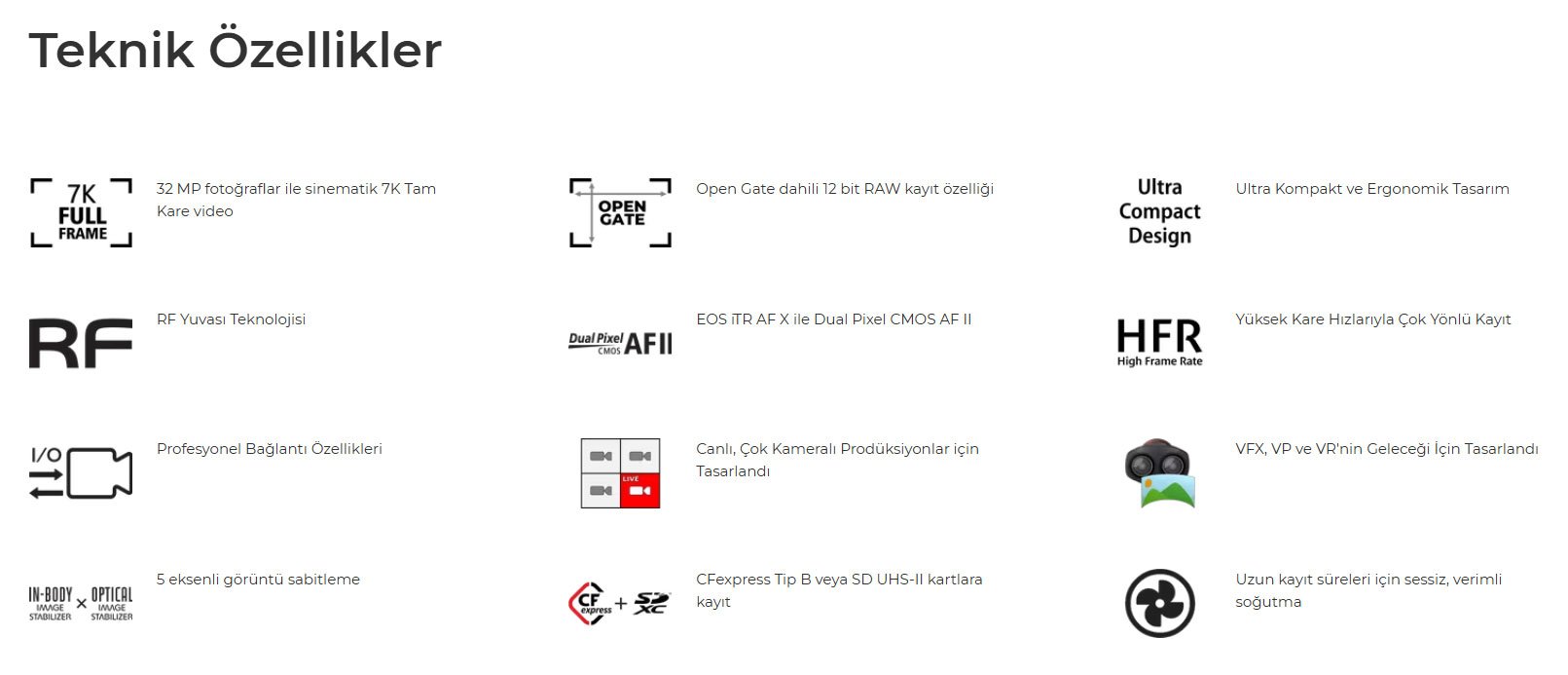 Canon EOS C50 Teknik Özellikleri - Ak Elektronik